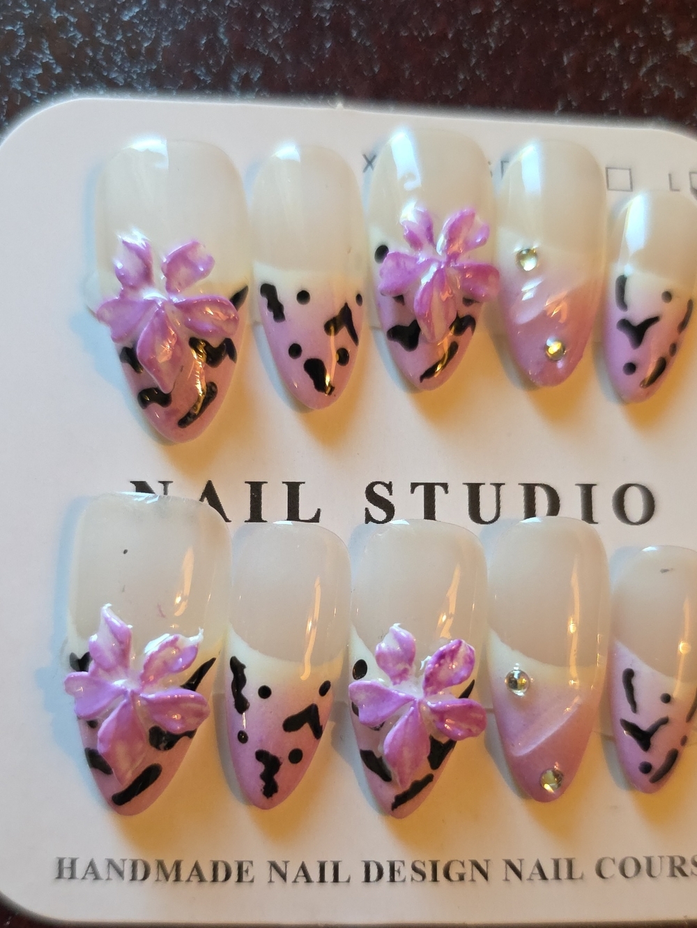 Handmade  Nail Art Set - Purple Floral Design Size Large